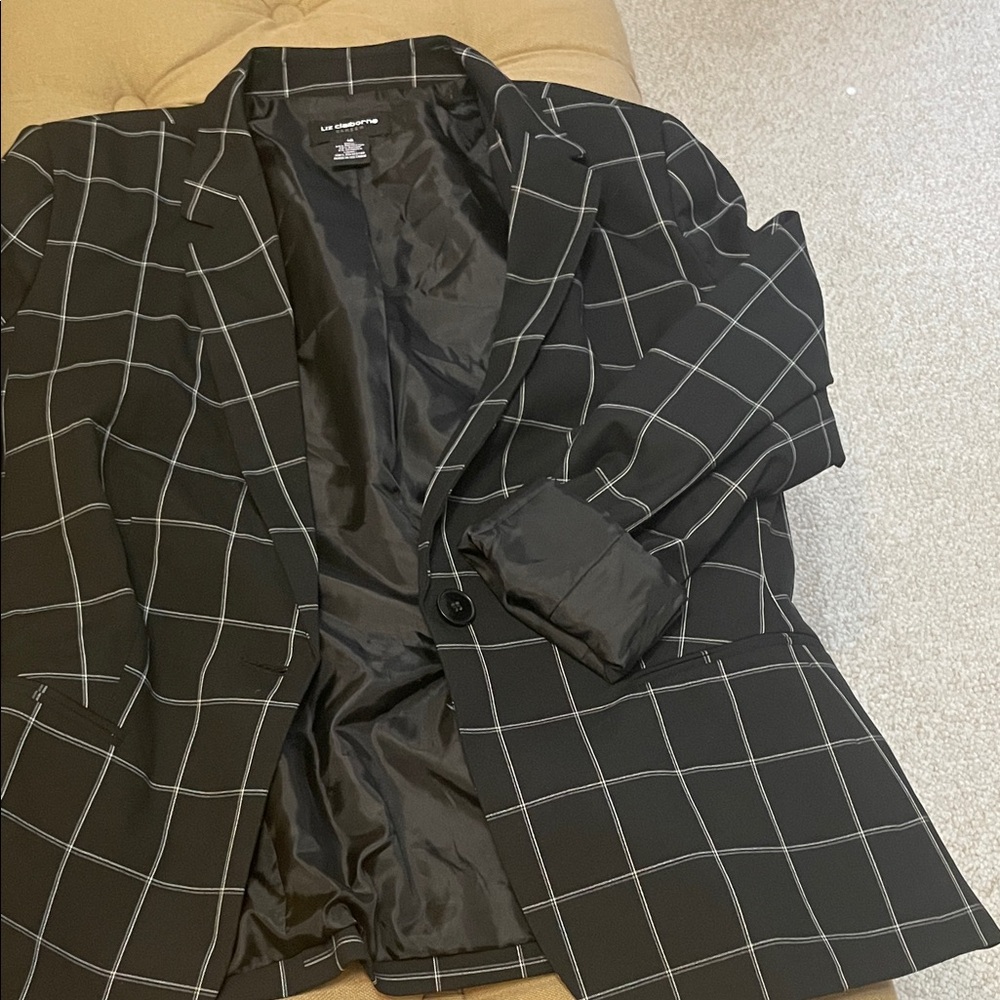 Liz Claiborne Black Blazer with White Grid Pattern